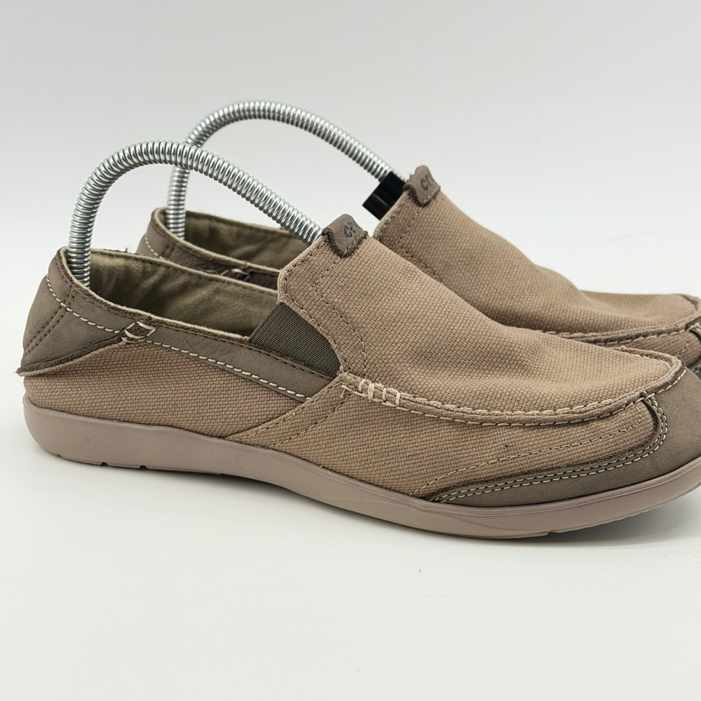 Crocs Santa Cruz Canvas Loafers Mens 8 Khaki Brown Slip On Shoes 201161 - Picture 2 of 10